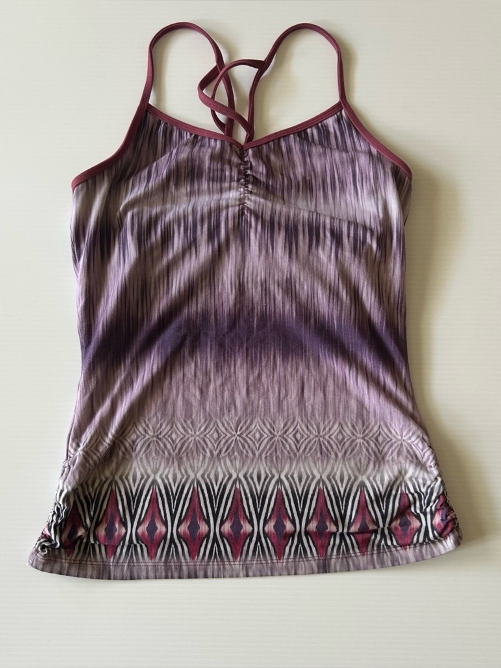 Prana Purple Ombre Strappy Camisole with Patterned Hem
